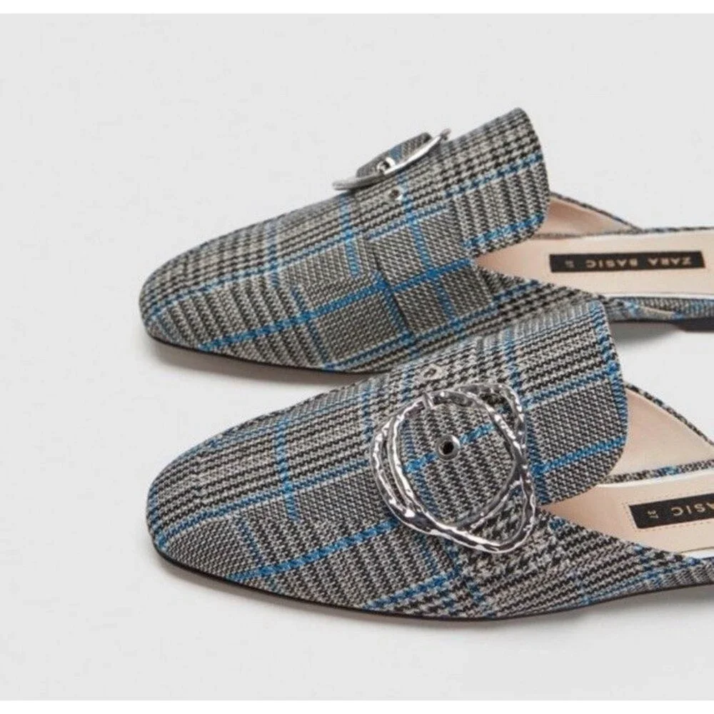NWT Zara Fabric Mule Slides Buckle Sz 6.5